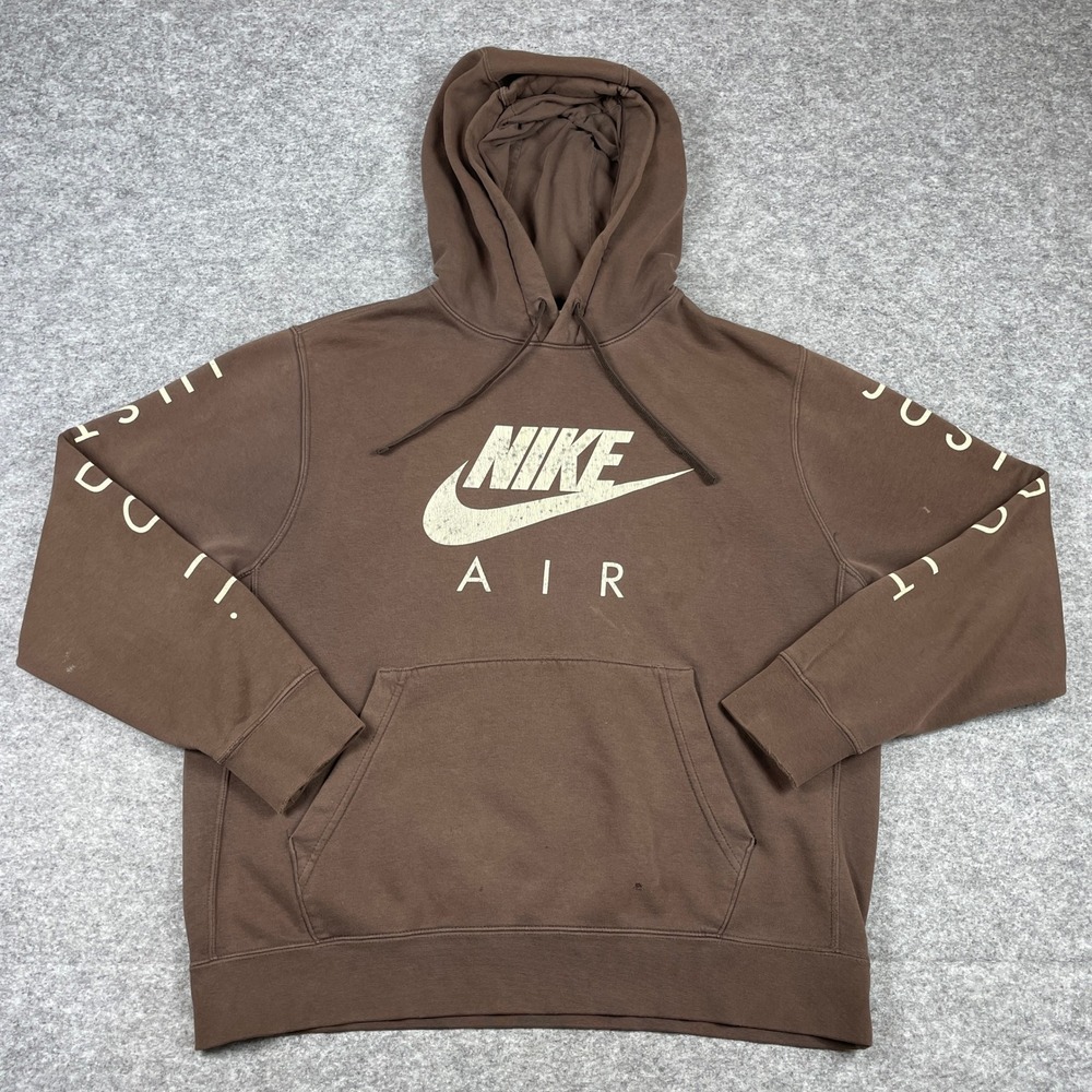 Nike Hoodie Mens L Brown Air Just Do It Pullover Fleece Sportswear Sweatshirt